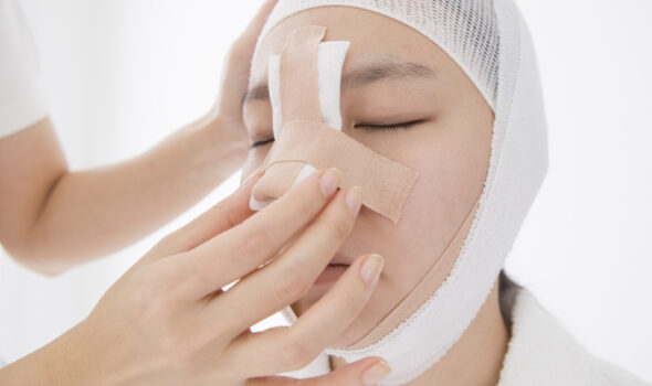 Women undergoing cosmetic surgery of the face